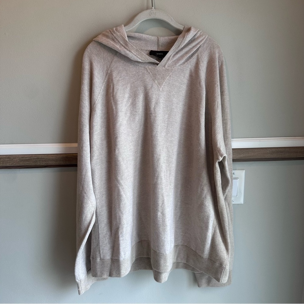 NEW Vince Tan Cashmere Wool Blend Birdseye Hooded Sweater​​​